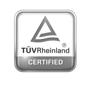 TUVRheinland Certified white and grey logo AdRail