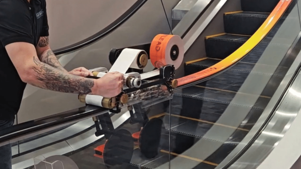 Installing AdRail on an escalator handrail