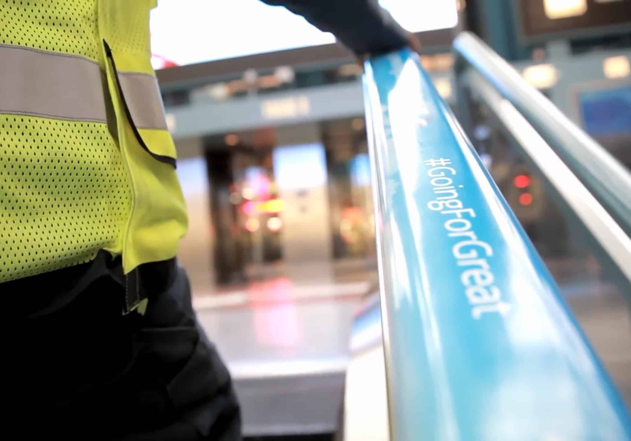 adrail handrail advertising close up with safety vest